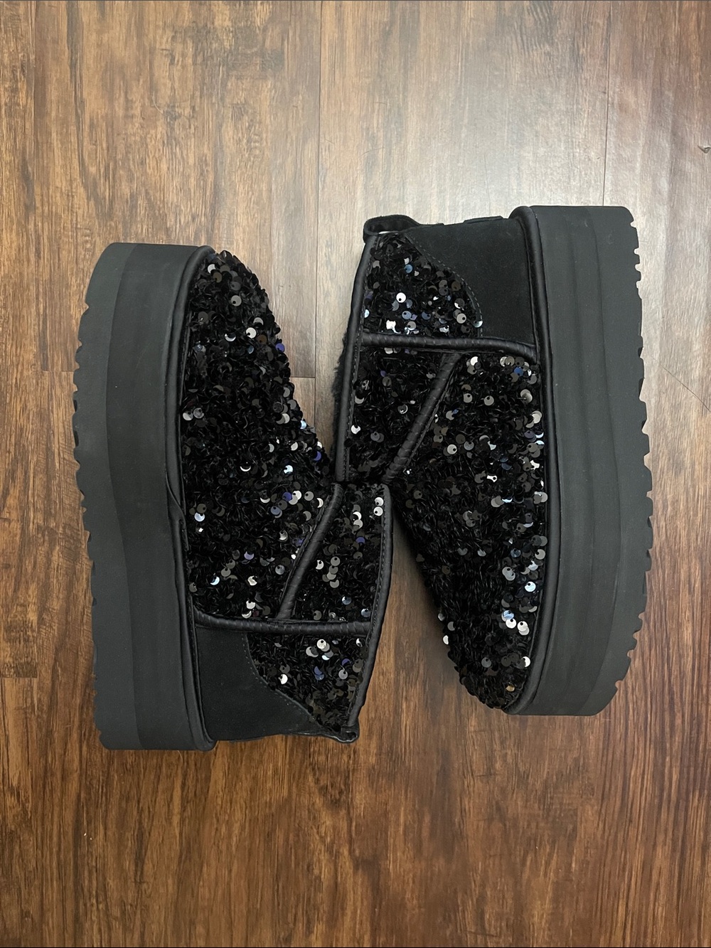 UGG Ultra Mini Chunky Sequin sparkle black Boots Women size 9 - Picture 6 of 16